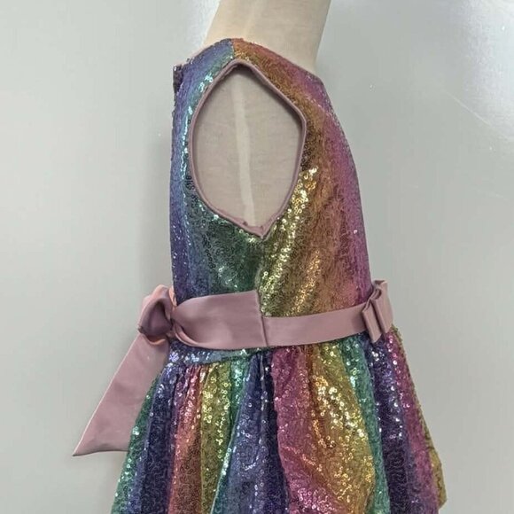 Girls Rainbow Sequin High-Low Dress Tulle Party Formal - Picture 3 of 10